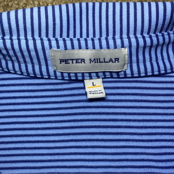 PETER MILLAR Rainfall Long Sleeve Polo Men's Striped Blue MF23EK81ELS Sz Large - Picture 2 of 6